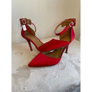Jessica Simpson NWT red satin ankle strap heels with bow in back Size 9